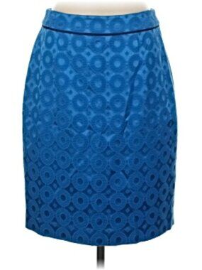Anthropologie Blue Circle Satin Jacquard Sadie Pencil Skirt Very Good Sz 2P